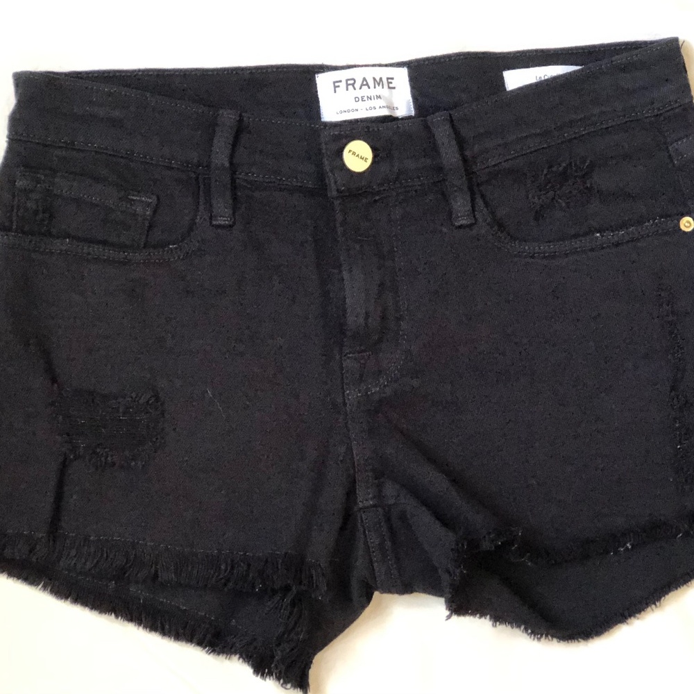 Frame black denim "le cutoff" jean shorts